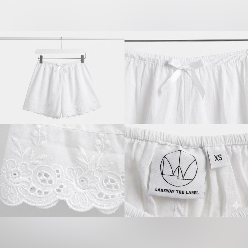 Laneway The Label Women's White Eyelet Cotton Sleep Shorts